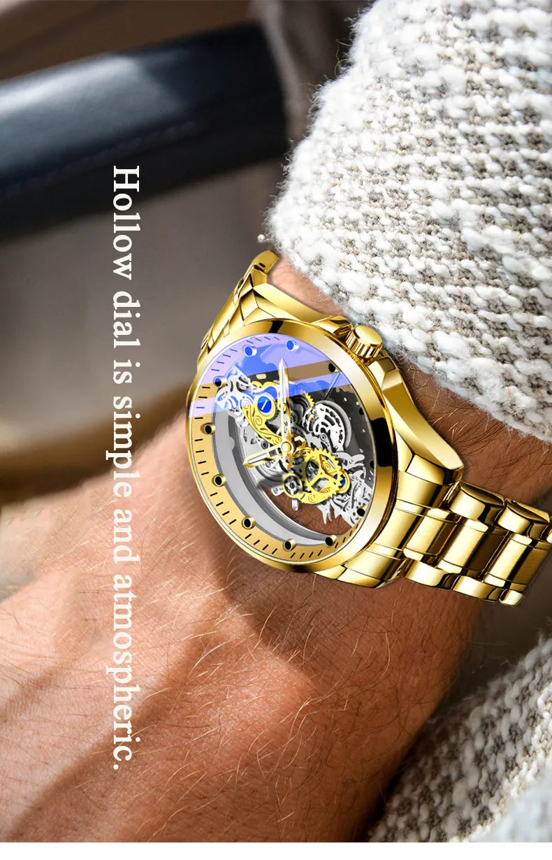 Men Watch Skeleton Automatic Quartz Watch Gold Skeleton Vintage Man Watch Mens Watches Top Brand Luxury