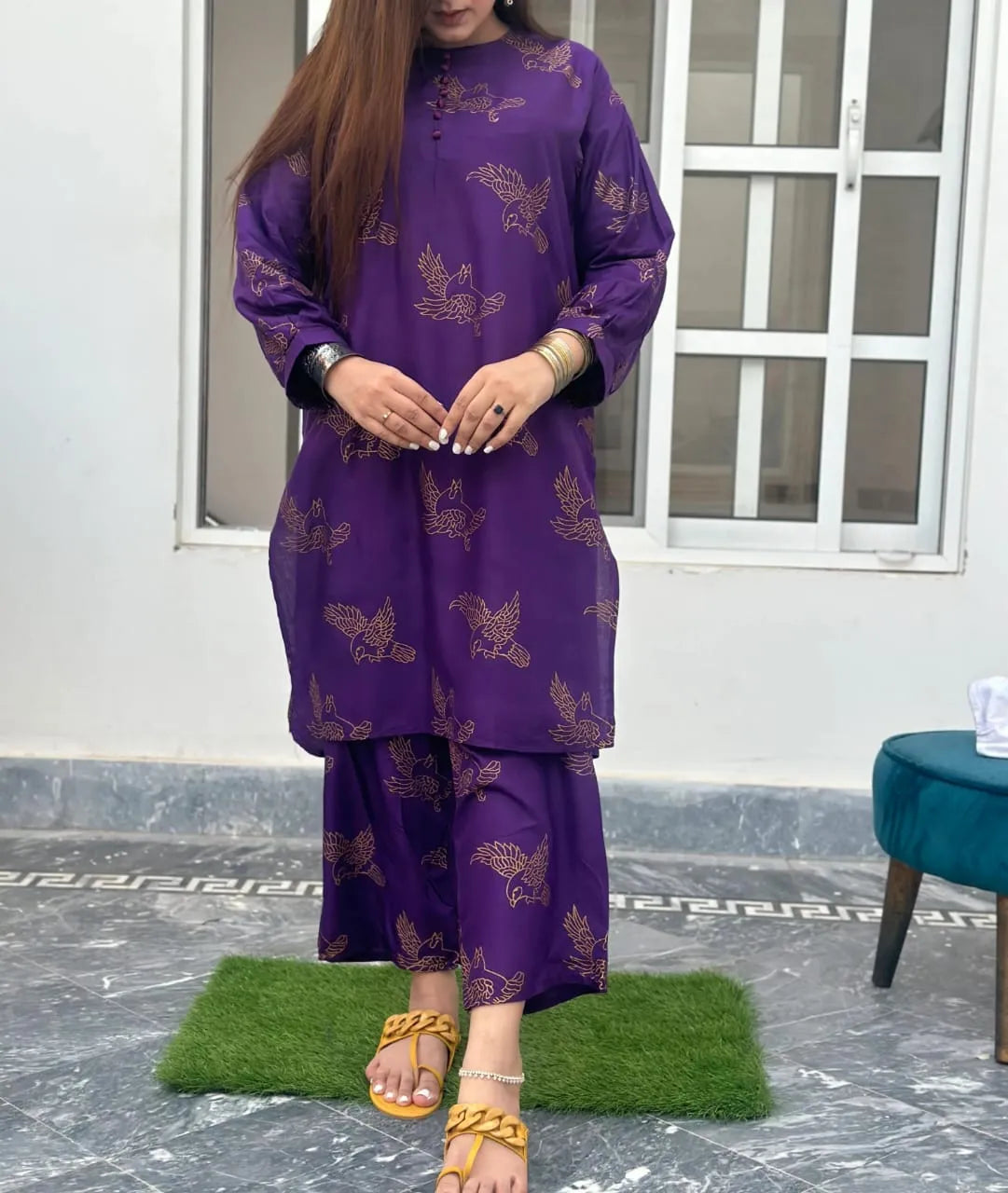 Minahal Arts Clothing Dress for Women Block Print sparrow design 2pcs Linen Suit stich