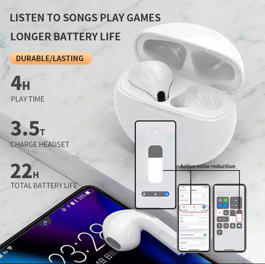 AirPods Pro 6 Hi-Fi Wireless Airbuds 5.0 Bluetooth Earphone Slim small size with Charging Case White